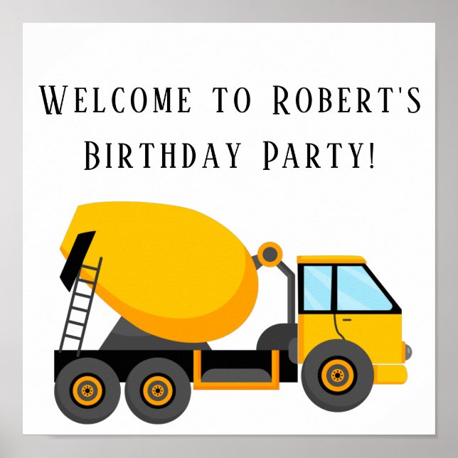 Cement Mixer Truck Birthday Party Square Poster (Front)