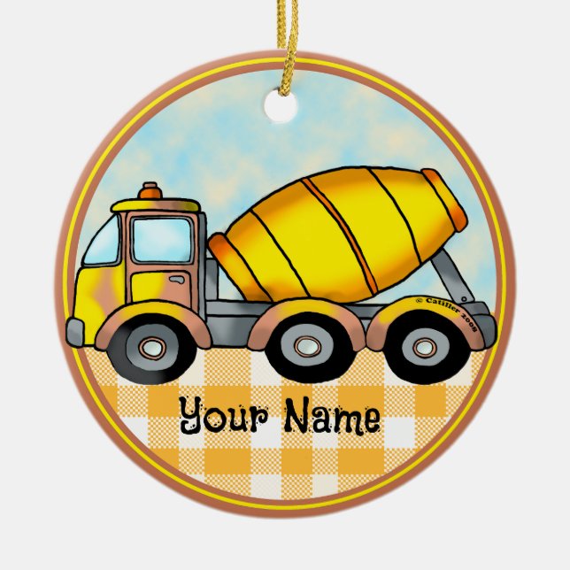 Cement Mixer Truck  Ceramic Tree Decoration (Front)