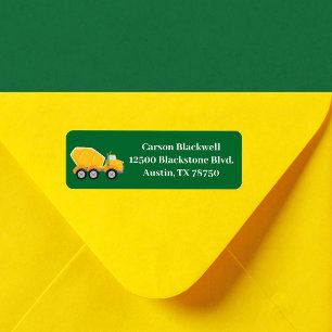 Cement Mixer Truck Green Kids Return Address