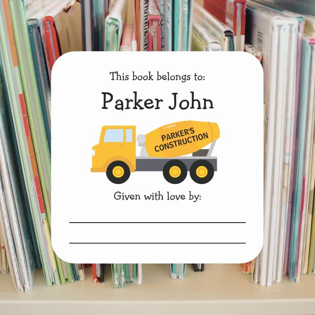 Cement Truck children's bookplate Square Sticker (Creator Uploaded)