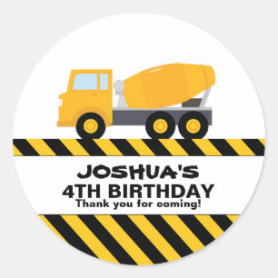 Cement Truck Construction Birthday Party Favour Classic Round Sticker