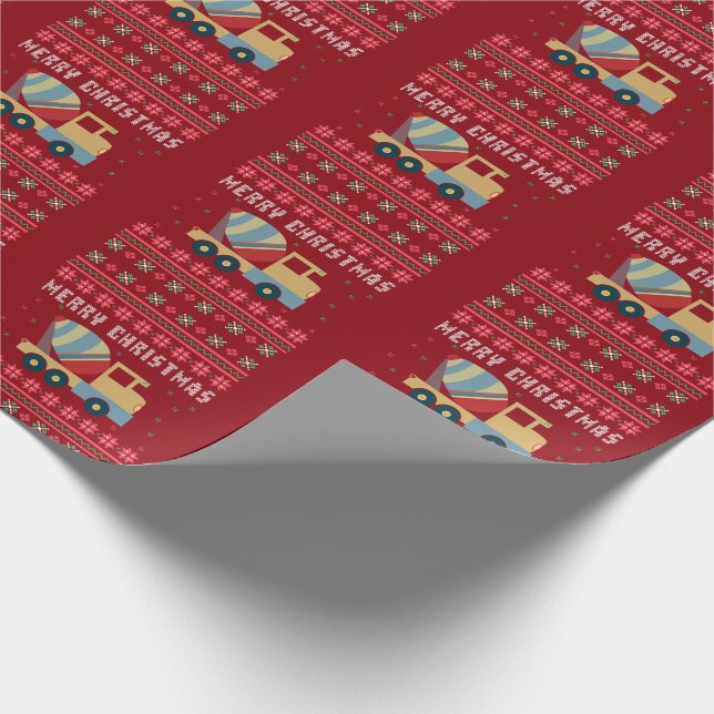 Cement Truck Ugly Christmas Sweater Wrapping Paper (Corner)