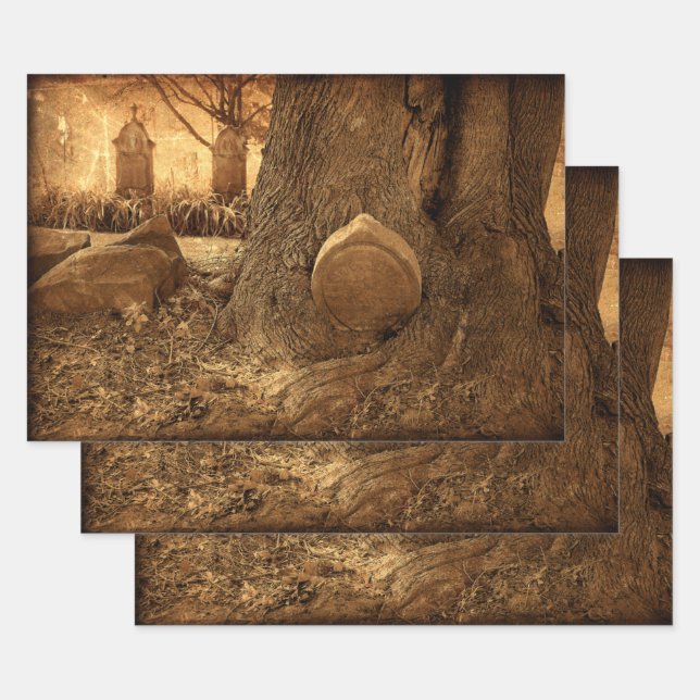 Cemetery Gothic Tombstones Western Texture Wrapping Paper Sheet (Set)