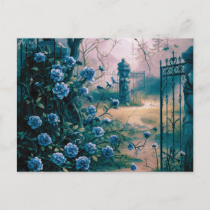 Cemetery Graveyard Blue Floral Beautiful Halloween Holiday Postcard