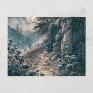 Cemetery Graveyard Blue Floral Beautiful Halloween Holiday Postcard