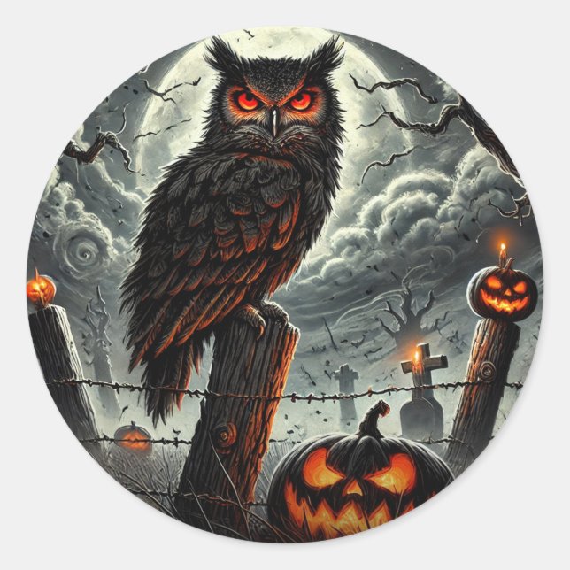 Cemetery Night Owl Spooky Szn Glow Halloween Party Classic Round Sticker (Front)