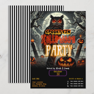 Cemetery Night Owl Spooky Szn Glow Halloween Party Invitation
