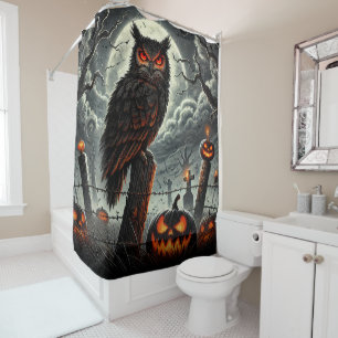 Cemetery Night Owl Spooky Szn Glow Halloween Party Shower Curtain