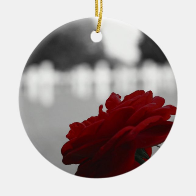 Cemetery & Red Rose - Memorial Day Ceramic Tree Decoration (Front)
