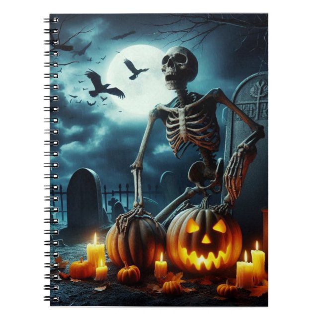 Cemetery, skeleton sitting on a grave. notebook (Front)