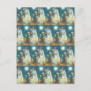 CEMETERY VOWS, SKELETON WEDDING, BRIDE AND GROOM POSTCARD