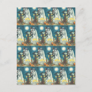 CEMETERY VOWS, SKELETON WEDDING, BRIDE AND GROOM POSTCARD