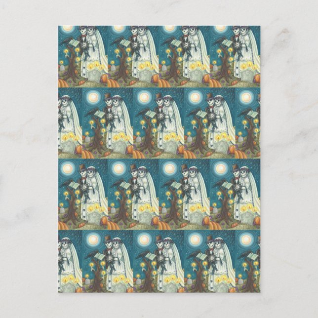 CEMETERY VOWS, SKELETON WEDDING, BRIDE AND GROOM POSTCARD (Front)