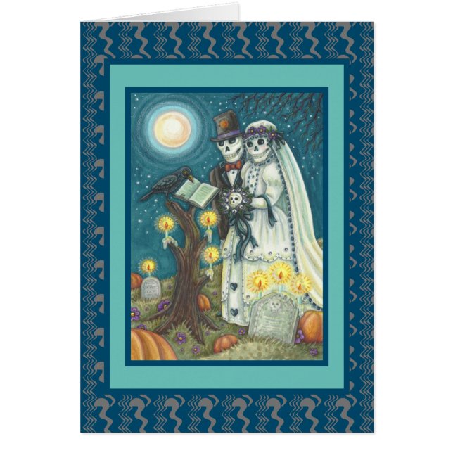 CEMETERY VOWS, SKELETON WEDDING, BRIDE GROOM CARD (Front)