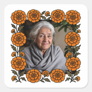 Cempasúchil Ofrenda Con Foto Día de Muertos Square Sticker