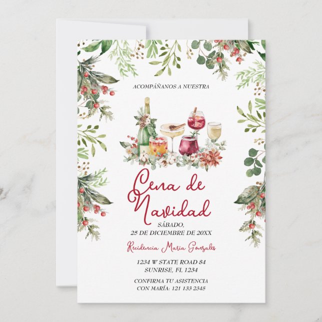 Cena De Navidad Christmas Cocktails Holiday Party Invitation (Front)