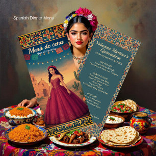 Cena de Quinceañera Vintage con Vestido Rojo Menu