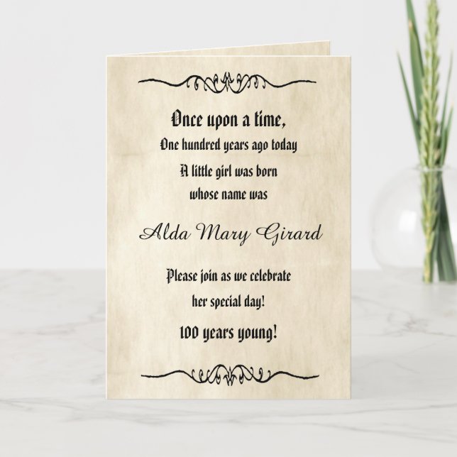 Centenarian 100th Birthday Antique Storybook Page Invitation (Front)