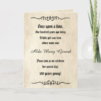 Centenarian 100th Birthday Antique Storybook Page Invitation