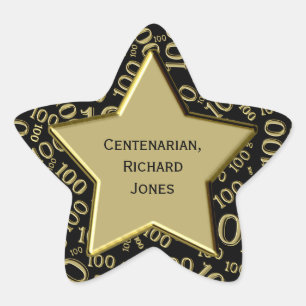 Centenarian 100th Birthday Black and Gold Star Sticker