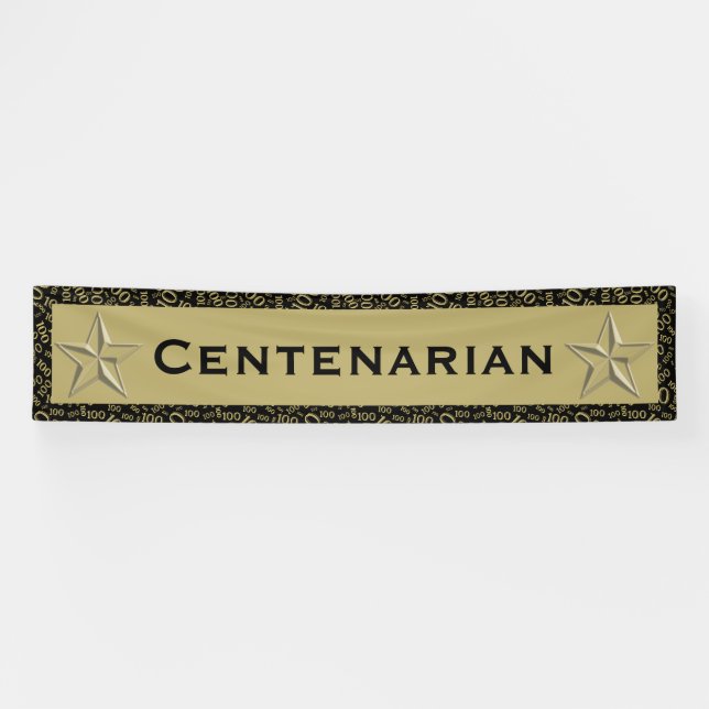 "CENTENARIAN" 100th Birthday Black/ Gold Number  Banner (Horizontal)