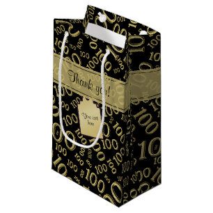 Centenarian 100th Birthday Black/Gold Pattern Small Gift Bag