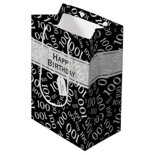 Centenarian 100th Birthday Black Number Pattern Medium Gift Bag