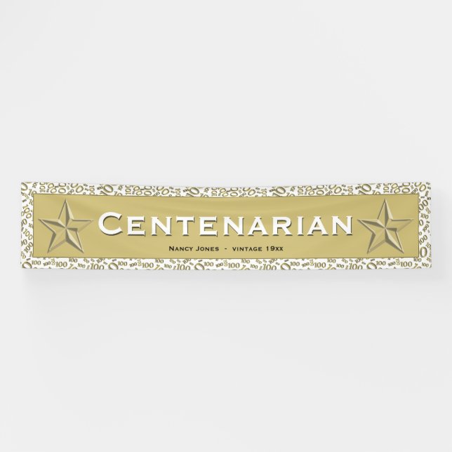 "CENTENARIAN" 100th Birthday Gold/White Pattern Banner (Horizontal)