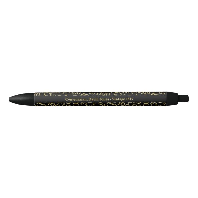 Centenarian, 100th Birthday Number Pattern Black Ink Pen (Front)