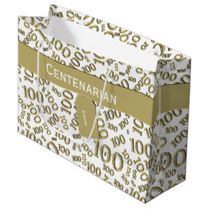 Centenarian 100th Gold Random Number Pattern Large Gift Bag