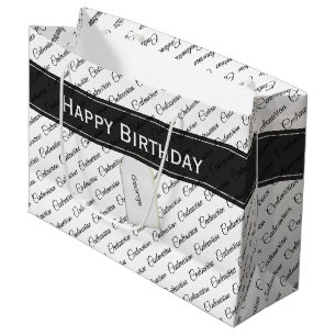 Centenarian Black/White Typography Pattern - 100th Large Gift Bag