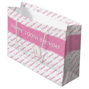 Centenarian Pink/White Typography Pattern - 100th Large Gift Bag