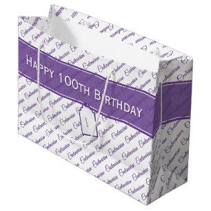 Centenarian Purple/White Typography Pattern 100th Large Gift Bag