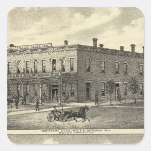 Centennial Hotel, Tecumseh, and Neb, Nebraska Square Sticker