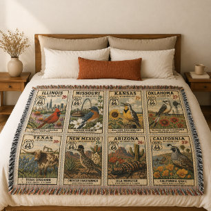 Centennial Mother Road Botanical Stamp Throw Blanket