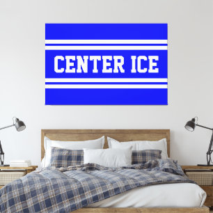 CENTER ICE Bold Royal Blue White Hockey Stripes Canvas Print