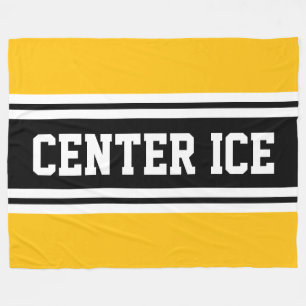 CENTER ICE Bold Yellow Black White Hockey Stripes Fleece Blanket