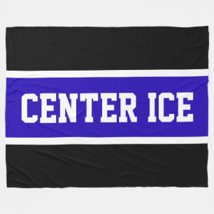 CENTER ICE Bright Blue Black White Hockey Stripes Fleece Blanket