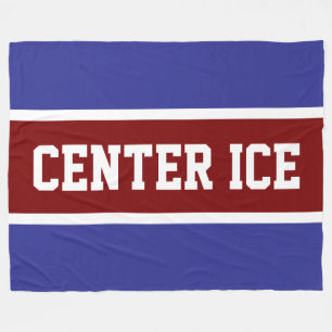 CENTER ICE Deep Blue Red White Hockey Stripes Fleece Blanket