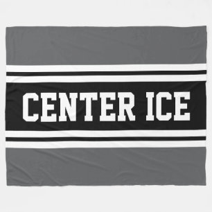 CENTER ICE Sporty Grey Black White Racing Stripes Fleece Blanket