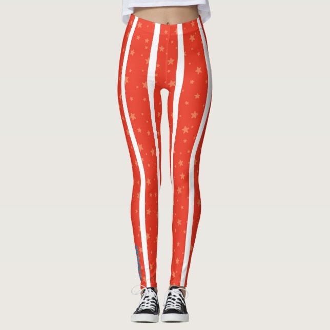 Center Ring: Red and White Star-Striped Leggings (Front)