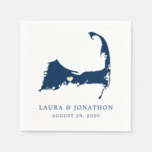 Centerville Blue Cape Cod Map Yellow Heart Wedding Napkin (Front)