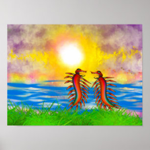 Centipedes fighting at the beach poster