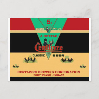 CENTLIVRE BEER CAN DESIGN FORT WAYNE INDIANA POSTCARD