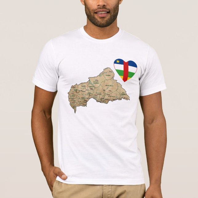 Centrafrique Flag Heart and Map T-Shirt (Front)