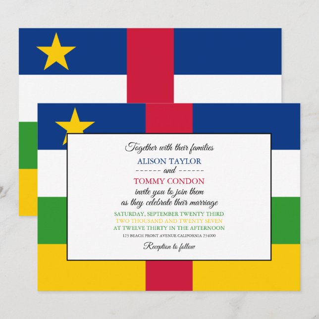 Central African Republic Flag Wedding Invitation (Front/Back)