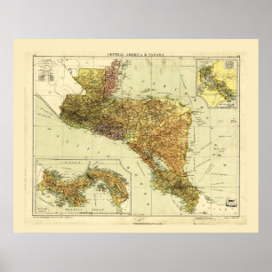 Central America & Panama Map c. 1920 Poster