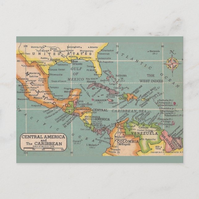 Central America & The Caribbean Map Postcard (Front)
