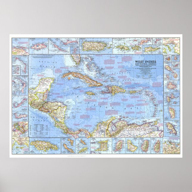 " Central America/West Indies: 1970 Detailed MAP Poster (Front)