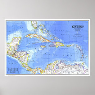 " Central America & West Indies: 1981 Detailed MAP Poster